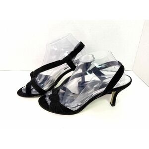 Caparros Black Strappy Heels Size 8.5B Open Toe Ankle Strap Kitten Heel